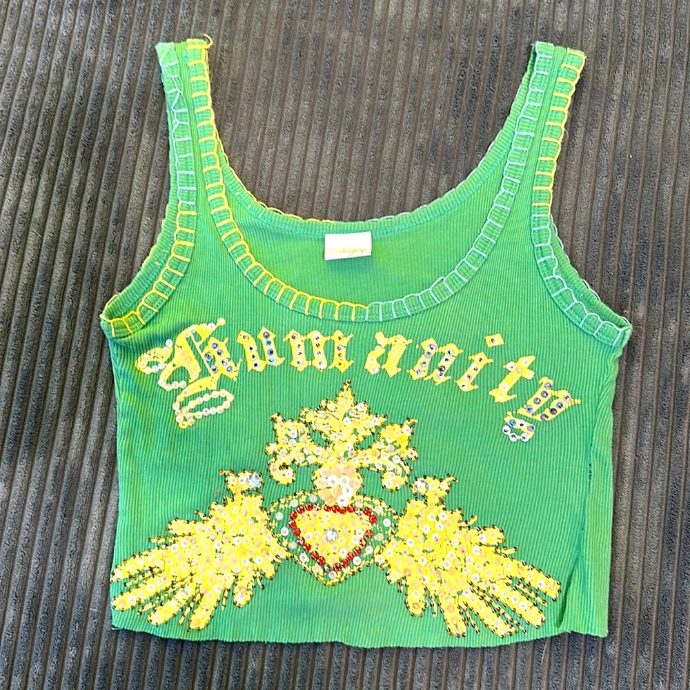 Cropped Green Tank with Sequins